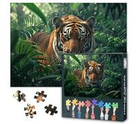 1000 Piece Jigsaw Puzzle for Adults Jungle Animals Bengal Tiger Hiding in Lush Foliage Puzzle 50x70cm Challenging Jungle Animal Puzzle Home Decor Gift Complex Artwork