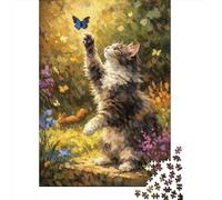 1000 Piece Jigsaw Puzzle for Adults, Kitten Playing with Butterfly, 38x26cm/1000pcs, Screen-Free Family Time, Weekend Leisure And Time Together