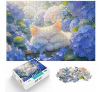1000 Piece Jigsaw Puzzle for Adults, Kitty Sleep in Hydrangeas | For the festive season: Adult jigsaw puzzle with 1000 pieces; for adults who enjoy jigsaws and thoughtful gifts.