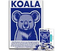 1000 Piece Jigsaw Puzzle for Adults, Koala Illustration in Blue | Paper puzzle activity around the table for calm focus.