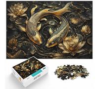 1000 Piece Jigsaw Puzzle for Adults, Koi Fish Golden Art Deco | For a puzzle gift during the festive season: Adult jigsaw puzzle with 1000 pieces fits long December evenings.