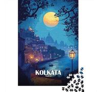 1000 Piece Jigsaw Puzzle for Adults, Kolkata India Nightscape Illustration, 52x38cm/1000pcs, Shared Puzzle Activity, Quiet Home Time And Weekend Downtime