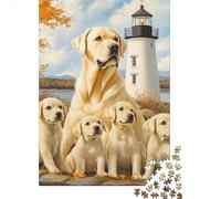 1000 Piece Jigsaw Puzzle for Adults, Labrador Family by the Lighthouse