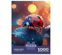 1000 Piece Jigsaw Puzzle for Adults, Ladybug on Leaf with Water Droplets Artwork, Relaxing Family Game, Winter Indoor Entertainment, Precision Cut Pieces, 52x38cm/1000pcs