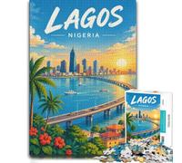 1000 Piece Jigsaw Puzzle for Adults, Lagos Nigeria Cityscape with Bridge | For longer indoor activities: Adult jigsaw puzzle with 1000 pieces offers a rewarding way to unwind at home.
