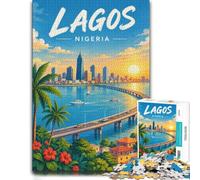 1000 Piece Jigsaw Puzzle for Adults, Lagos Nigeria Cityscape with Bridge | For piece-by-piece progress: Adult jigsaw puzzle with 1000 pieces can be enjoyed across several sessions.