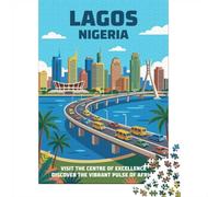 1000 Piece Jigsaw Puzzle for Adults, Lagos Nigeria Travel Poster