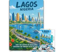 1000 Piece Jigsaw Puzzle for Adults, Lagos Nigeria Travel Poster | For winter weekends: Adult jigsaw puzzle with 1000 pieces; for Christmas, winter weekends and New Year leisure.