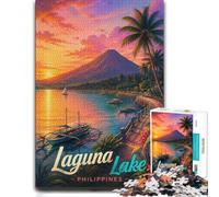 1000 Piece Jigsaw Puzzle for Adults, Laguna Lake Philippines Travel Poster | Adult jigsaw puzzle with 1000 pieces; for a gift that can be enjoyed well beyond the holidays.