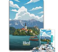 1000 Piece Jigsaw Puzzle for Adults, Lake Bled Slovenia Travel Poster | Enjoy a adult puzzle challenge on Sunday afternoons for a satisfying challenge.