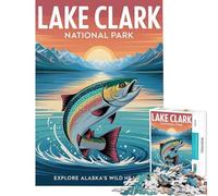 1000 Piece Jigsaw Puzzle for Adults Lake Clark National Park Poster Educational Challenge Hand Speed Race Brain Teaser Game for And from 14 Years And over (50x75cm)