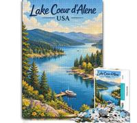 1000 Piece Jigsaw Puzzle for Adults, Lake Coeur dAlene, USA Landscape | For festive leisure at home: Adult jigsaw puzzle with 1000 pieces fits relaxed evenings through December.