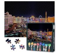 1000 Piece Jigsaw Puzzle for Adults - Las Vegas Night Skyline & Downtown City Landscape, Vibrant Neon Cityscape Art Puzzles, Premium Puzzle Board for Adults - 27.5x19.7 in