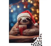 1000 Piece Jigsaw Puzzle for Adults, Lazy Sloth Hot Chocolate, 52x38cm/1000pcs, Indoor Family Activity, Time Around The Table And Time Together
