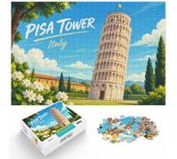 1000 Piece Jigsaw Puzzle for Adults, Leaning Tower of Pisa Illustration_001 | For relaxed holiday time, this adult jigsaw puzzle with 1000 pieces offers a longer activity for the holidays.