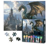 1000 Piece Jigsaw Puzzle for Adults Legendary Dragon Soaring Puzzle Above a Medieval Castle Jigsaw Puzzles Epic Adventure Art Puzzles Family Entertainment Game 50.5x70.5cm
