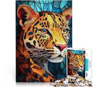 1000 piece jigsaw puzzle for adults Leopard in Stained Glass Made of wood，for 14+ Antistress Vacation at home Killing time Great Gift。size：50x75cm/14.96x20.47inch