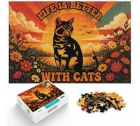 1000 Piece Jigsaw Puzzle for Adults, Life is Better With Cats Retro Design | Adult jigsaw puzzle with 1000 pieces; suits patient puzzle fans; for anyone building a regular puzzle routine.