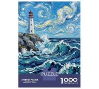 1000 Piece Jigsaw Puzzle for Adults, Lighthouse And Ocean Waves Painting Artwork, Family Puzzle Fun, Festive Season Fun, Pieces, 52x38cm/1000pcs