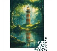 1000 Piece Jigsaw Puzzle for Adults, Lighthouse in Forest by the Lake