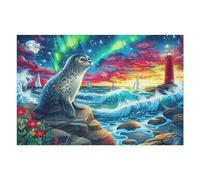 1000 Piece Jigsaw Puzzle for Adults Lighthouse Seal 1000 PCS 75x50cm Thick Sturdy Cardboard HD Printing Stress Relief Ideal for Home Leisure Hobby Family Game Night