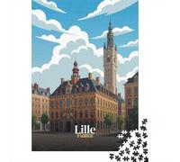 1000 Piece Jigsaw Puzzle for Adults, Lille, France Cityscape Illustration | For puzzle fans who enjoy a challenge, this adult jigsaw puzzle with 1000 pieces suits patient puzzle fans.