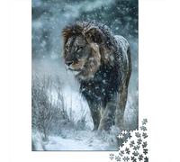 1000-Piece Jigsaw Puzzle for Adults, Lion in Winter Snowfall, 38x26cm/1000pcs, A Calm After-work Activity; White Pieces for Organised Sorting