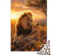 1000 Piece Jigsaw Puzzle for Adults, Lion Lioness Sunset Mountain