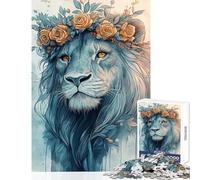 1000 Piece Jigsaw Puzzle for Adults Lion with Floral Crown Impossible Game Staycation Kill Time Educational Toy Enhance Love between Couples (50X75cm)