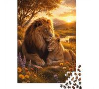 1000 Piece Jigsaw Puzzle for Adults, Lioness Lion Sunset Flowers