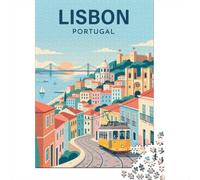 1000 Piece Jigsaw Puzzle for Adults, Lisbon Portugal Travel Poster