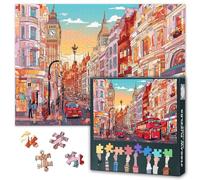 1000 Piece Jigsaw Puzzle for Adults London Cityscape British Architecture Urban Landscape Pattern Houses Big Ben Thames River Skyline Puzzle 27.5x19.7 Inch