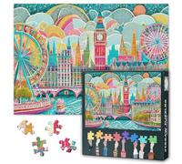 1000 Piece Jigsaw Puzzle for Adults London Cityscape Colorful Paper Cutout Style Illustration British Landmarks Artwork Challenging Puzzle for Home Office Decor 27.5x19.7 Inch