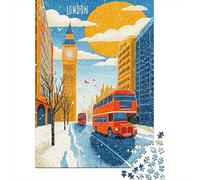 1000-Piece Jigsaw Puzzle for Adults, London Winter Scene with Red Buses, 52x38cm/1000pcs, Shared Puzzle Activity, Quiet Home Time And Couples And Families