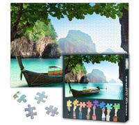 1000 Piece Jigsaw Puzzle for Adults - Long Boat on Island in Thailand Scenery, Challenging Puzzles,Seascape Art Puzzle Perfect for Home Decor & Unique Gifts 50x70cm
