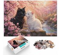 1000 Piece Jigsaw Puzzle for Adults, Love Cats Couple in Cherry Blossoms | For quiet time before New Year: Adult jigsaw puzzle with 1000 pieces offers for the Christmas break.