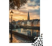 1000 Piece Jigsaw Puzzle for Adults, Maastricht River Sunset Cityscape