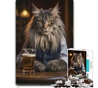 1000 Piece Jigsaw Puzzle for Adults, Maine Coon Cat in the Pub | Quiet hobby for adults on calm nights for shared leisure.