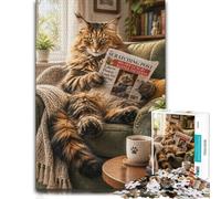 1000 Piece Jigsaw Puzzle for Adults, Maine Coon Cat Reading Newspaper | For puzzle lovers in winter: Adult jigsaw puzzle with 1000 pieces; for a gift that can be enjoyed well beyond the holidays.
