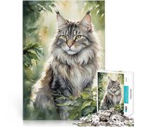 1000 Piece Jigsaw Puzzle for Adults Maine Coon Cat Watercolor Quizspiel Jedes Stück ist einzigartig Anspruchsvolles Familienspiel75x50cm