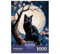 1000 Piece Jigsaw Puzzle for Adults Majestic Black Cat Under Impasto Full Moon - Nocturnal Oil Painting Jigsaw for Adults Family Game Difficult Challenge Birthday And Unique Gifts 38x26cm/1000pcs