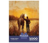 1000 Piece Jigsaw Puzzle for Adults Man And Horse at Sunset Teenager Puzzles Family Games Difficult Hard Parent-child Interaction 38x26cm/1000pcs