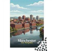 1000 Piece Jigsaw Puzzle for Adults, Manchester New Hampshire Cityscape
