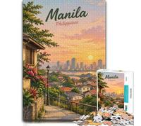 1000 Piece Jigsaw Puzzle for Adults, Manila Philippines Cityscape Art | Adult jigsaw puzzle with 1000 pieces; fits a regular jigsaw hobby; when a calm, focused hobby suits the moment.