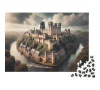 1000-Piece Jigsaw Puzzle for Adults, Medieval Castle on River Bank, 38x26cm/1000pcs, Smooth White Cardboard Pieces; for Quiet Focus at Your Own Pace