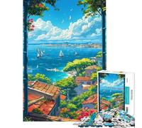 1000 Piece Jigsaw Puzzle for Adults Mediterranean View Puzzles for Adults Brain Teaser Game Precision Cutting for Is Ideal As A Gifts (Size 38x26cm)
