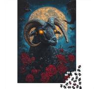 1000-Piece Jigsaw Puzzle for Adults, Midnight Goat & Roses, 52x38cm/1000pcs, Shared Puzzle Activity, Quiet Home Time And Weekend Downtime