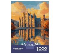 1000 Piece Jigsaw Puzzle for Adults, Milan Cathedral Reflection Artwork, Challenging Brain Teaser, Christmas Family Activity, Precision Cut Pieces, 52x38cm/1000pcs