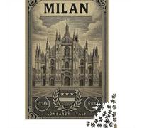1000 Piece Jigsaw Puzzle for Adults, Milan Cathedral Vintage Travel Poster