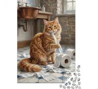 1000-Piece Jigsaw Puzzle for Adults, Mischievous Cat Plays with Toilet Paper, 38x26cm/1000pcs, Idea, Winter Indoor Activity And Holiday Downtime